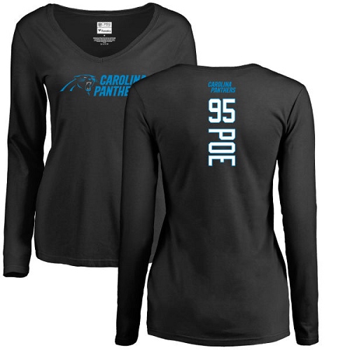 Carolina Panthers Black Women Dontari Poe Backer Slim Fit NFL Football #95 Long Sleeve T Shirt